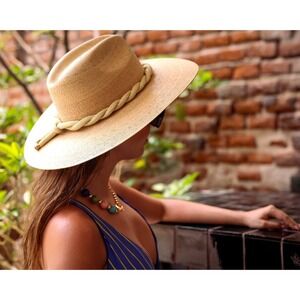 ASN Wide Brim Palma Mermaid Hat Gold Braided Detail NWOT Retails $149